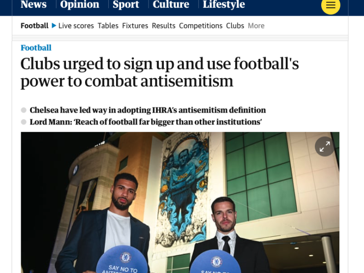 Clubs urged to sign up and use football’s power to combat antisemitism