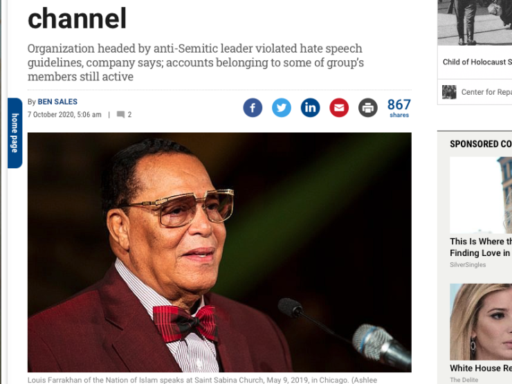 YouTube removes Louis Farrakhan’s Nation of Islam channel
